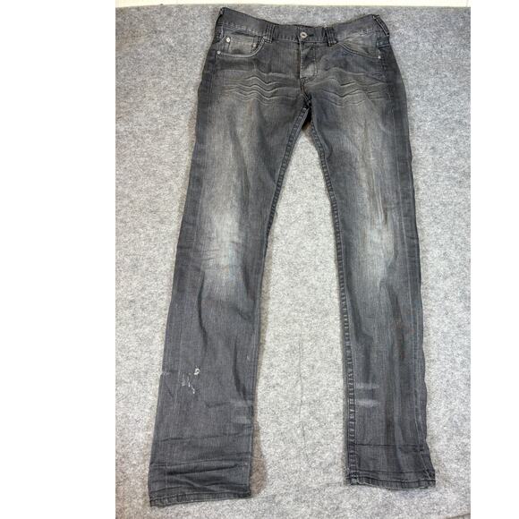 Vintage Y2K Evisu Straight Jeans Mens 34 Gray Denim Faded Hip Hop Baggy Relaxed - Picture 1 of 7